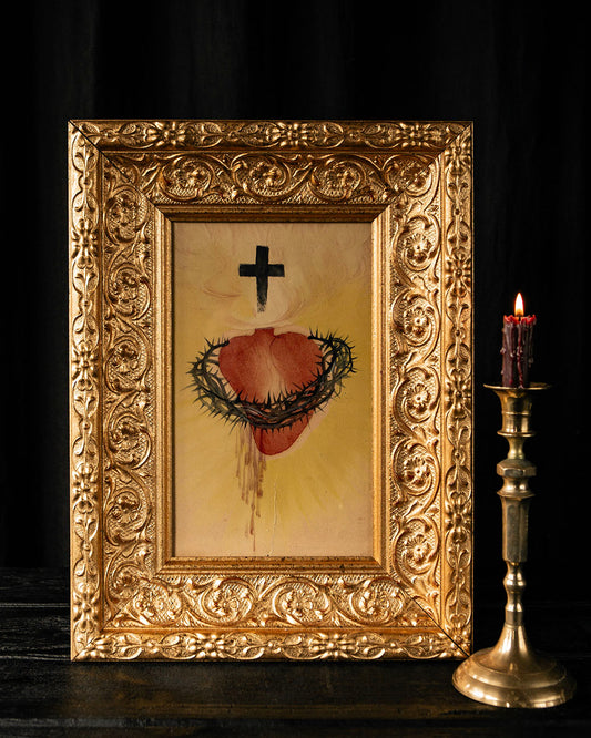 Antique Sacred Heart Painting