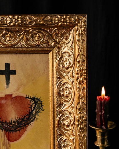 Antique Sacred Heart Painting