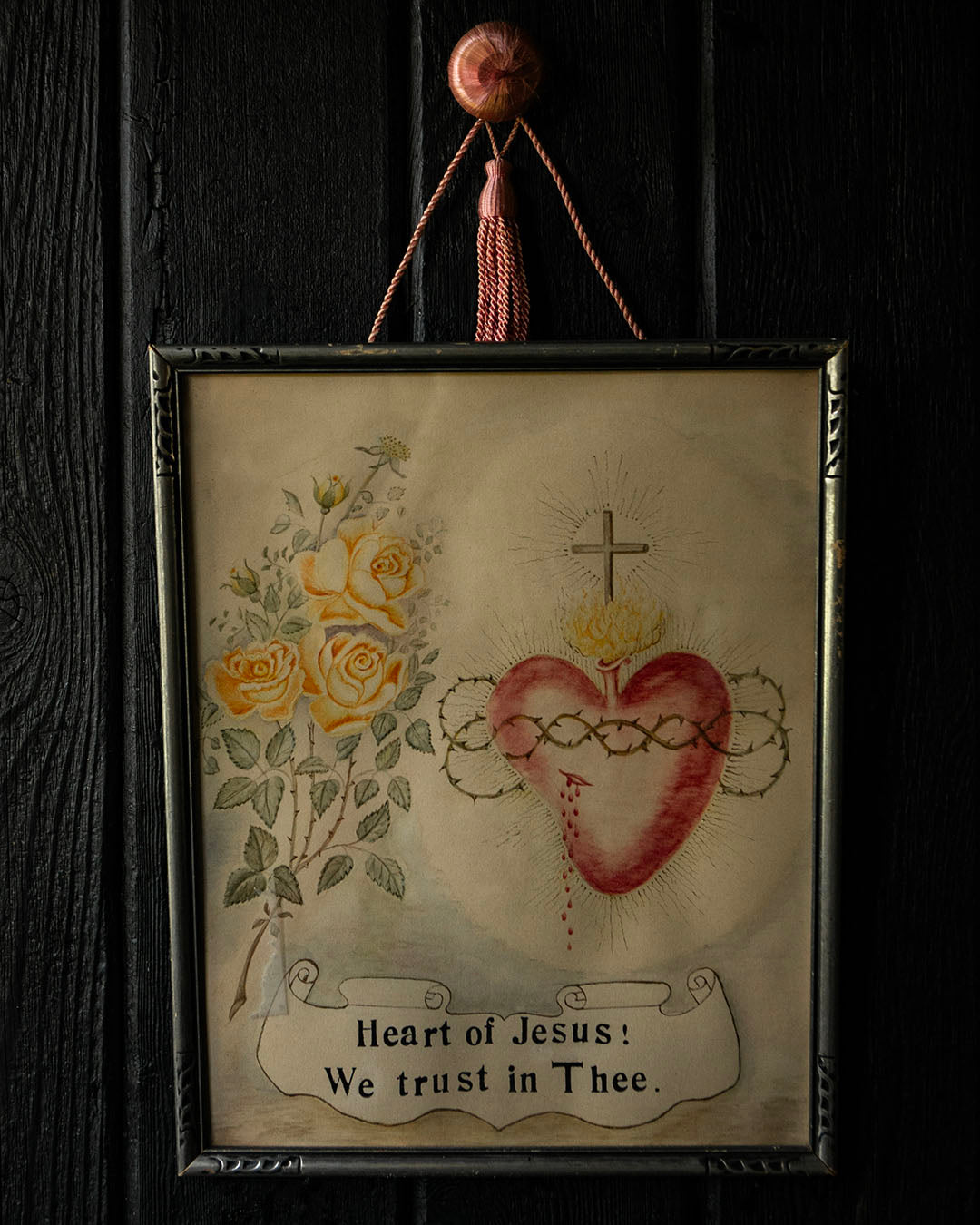 Antique Sacred Heart Painting