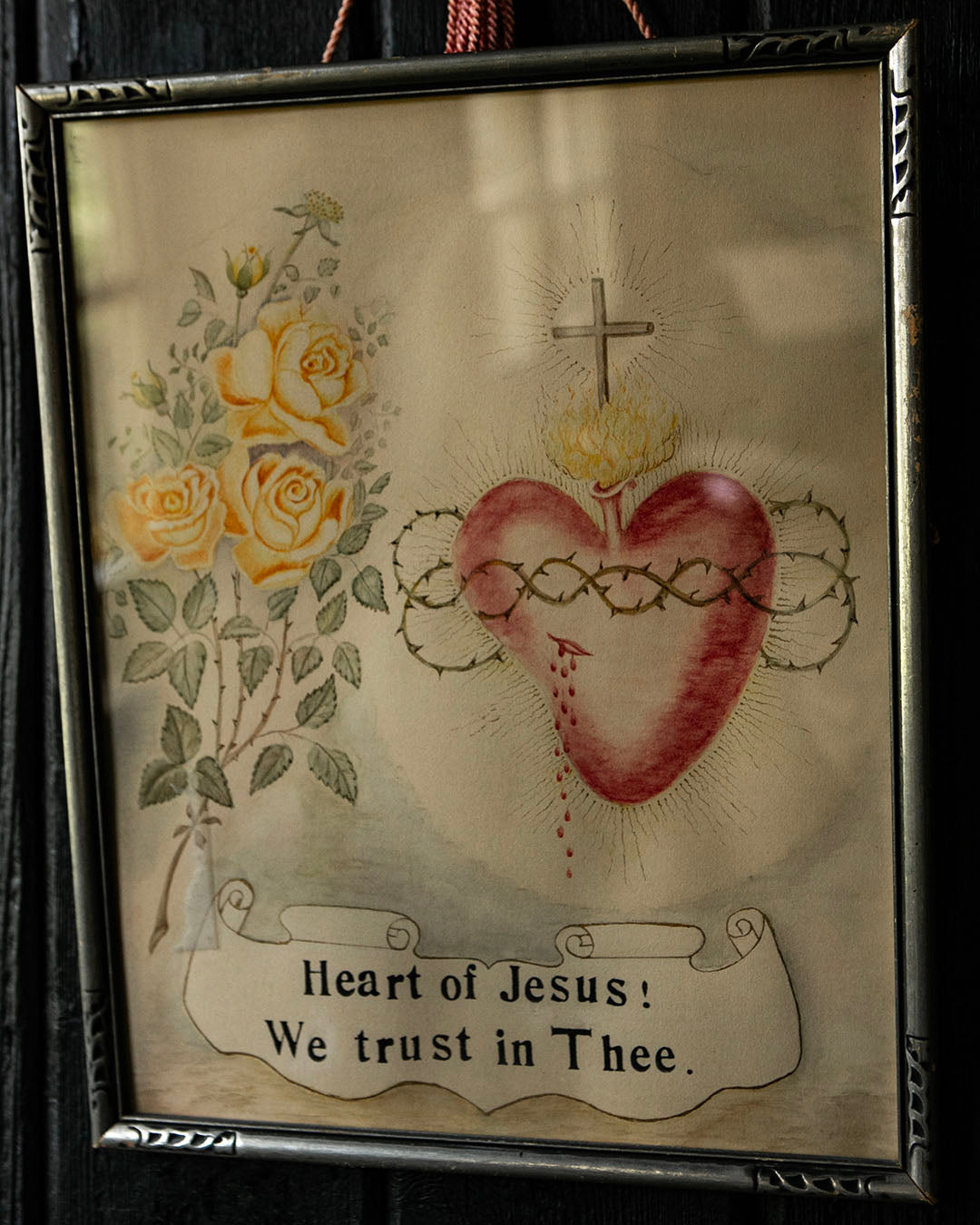 Antique Sacred Heart Painting