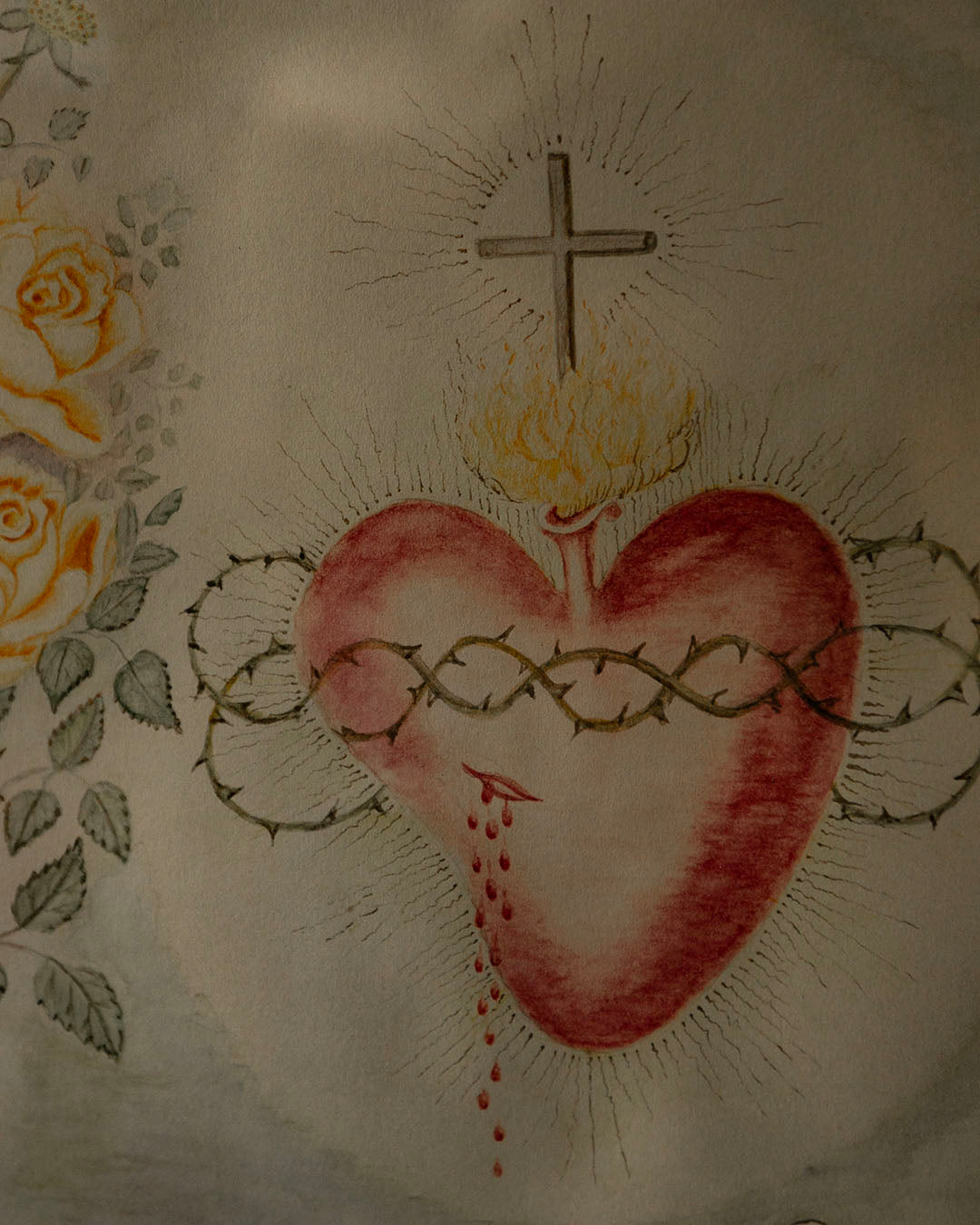 Antique Sacred Heart Painting